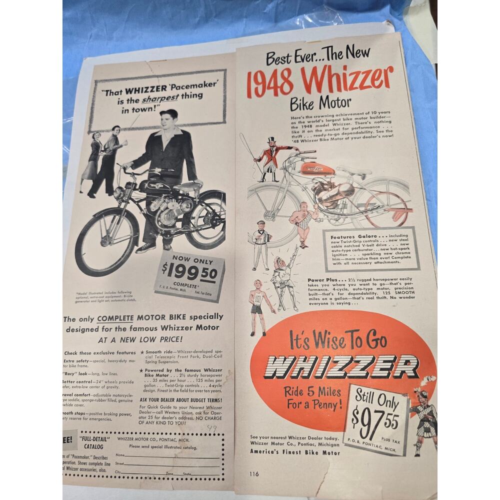 Advertising Whizzer 1948 America's Bike Motor Michigan